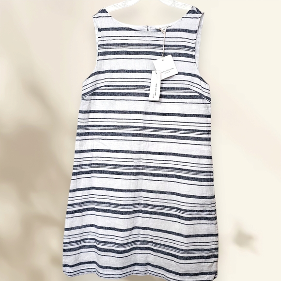 beachlunchlounge Dresses & Skirts - NWT Beach Lunch Lounge Dress Women’s Small White Blue‎ Stripe Alina Linen Blend